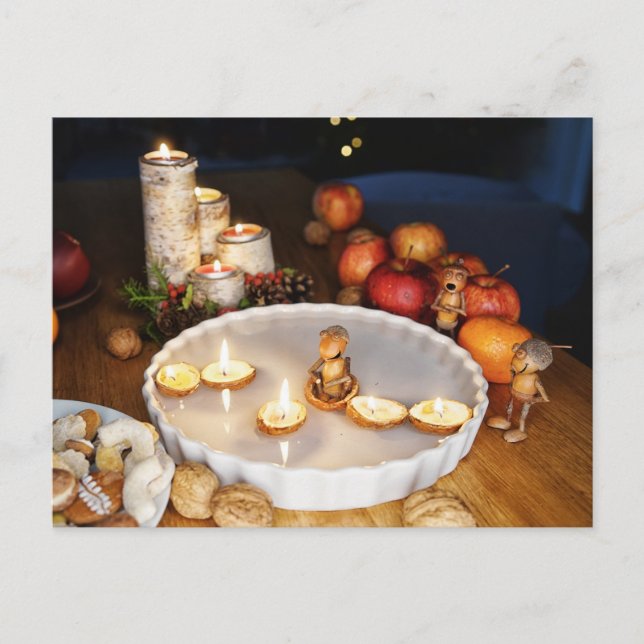 Postal Los elfos de Acorn observan las tradiciones Navida (Anverso)