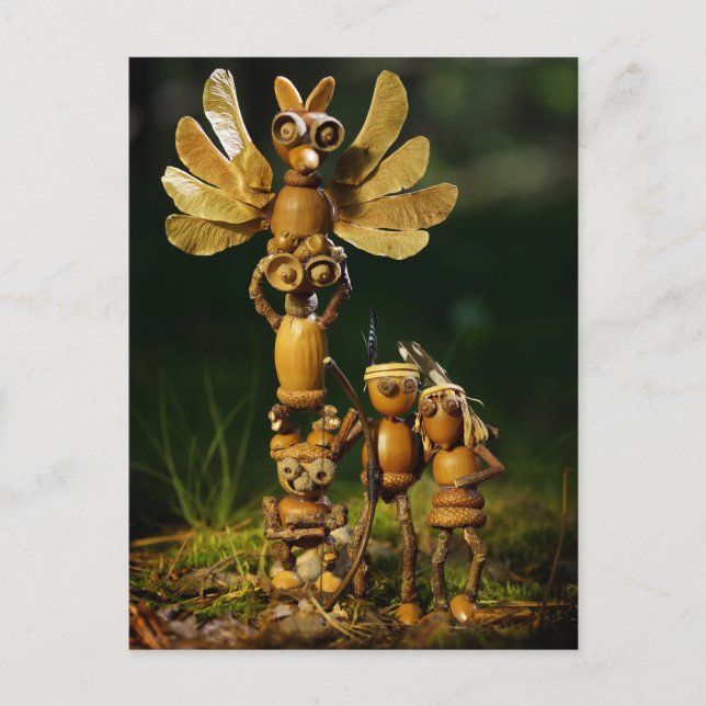 Postal Los elfos de bellota están jugando indios. Acampad (Anverso)