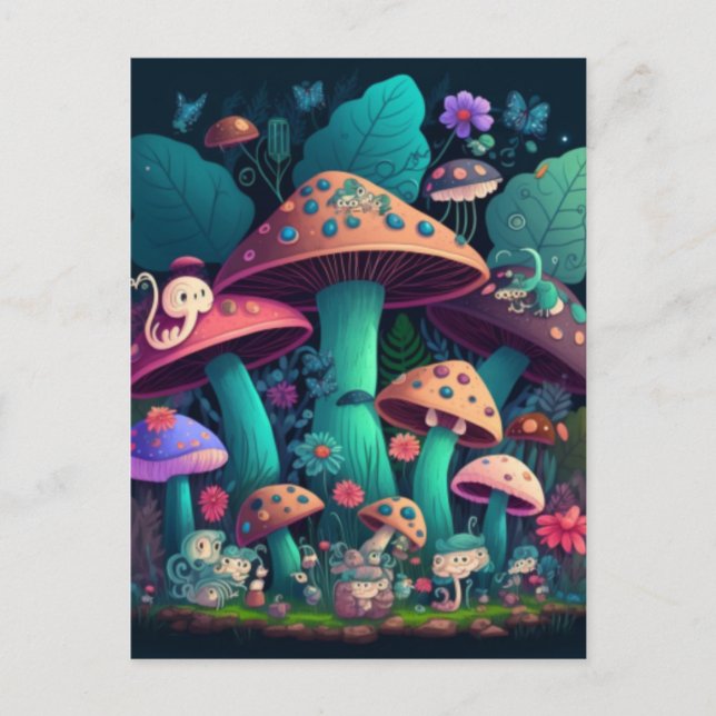 Postal Los elfos de hongos en el campo (Anverso)