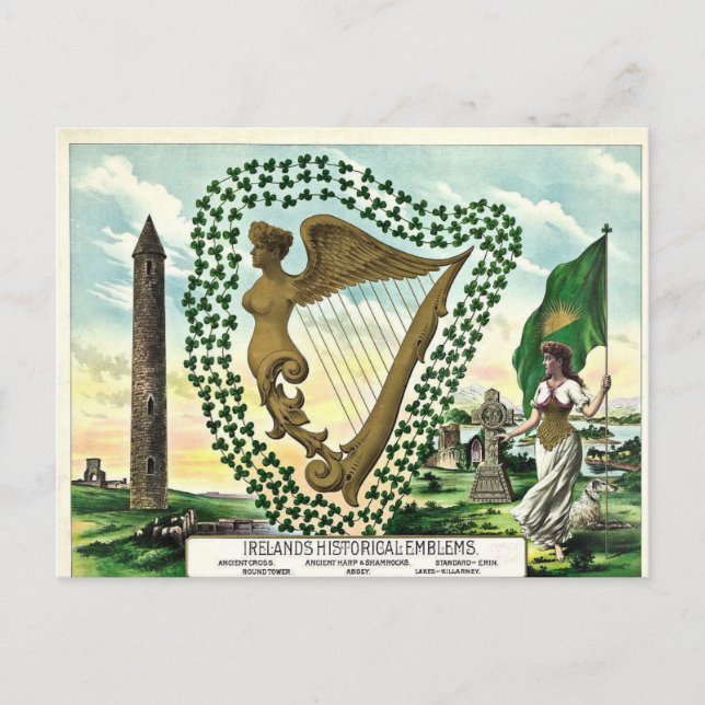Postal Los emblemas históricos de Irlanda (Anverso)
