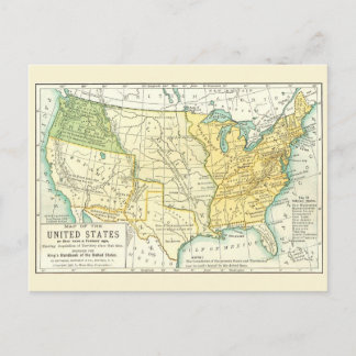 Postal Los Estados Unidos - mapa 1791 - 1891 del vintage