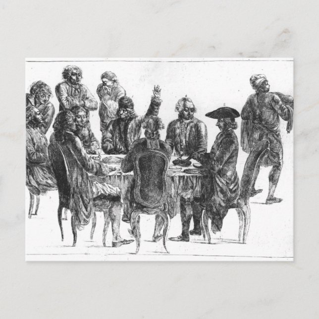 Postal Los filósofos en la cena, c.1750 (Anverso)