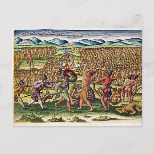 Postal Los franceses ayudan a los indios en la batalla (Anverso)