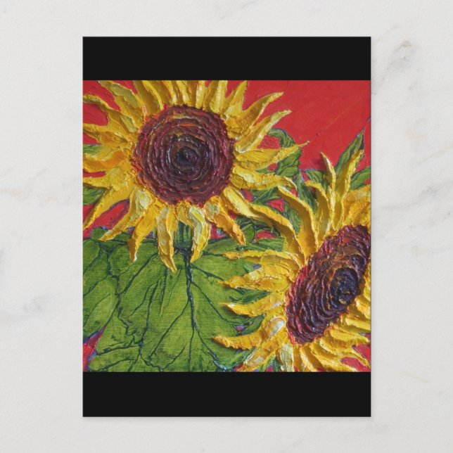 Postal Los girasoles amarillos en rojo (Anverso)