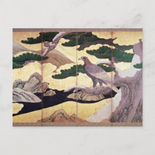 Postal Los halcones en los pinos, pantalla plegable de 6 