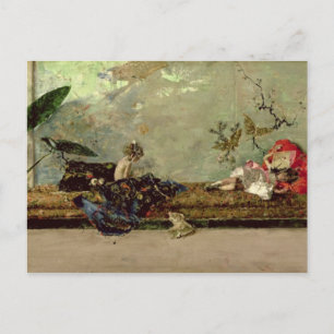 Postal Los hijos del pintor en el salón japonés