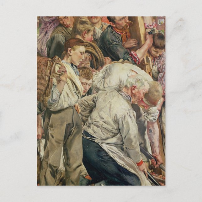 Postal Los hombres, panel izquierdo de La edad del trabaj (Anverso)