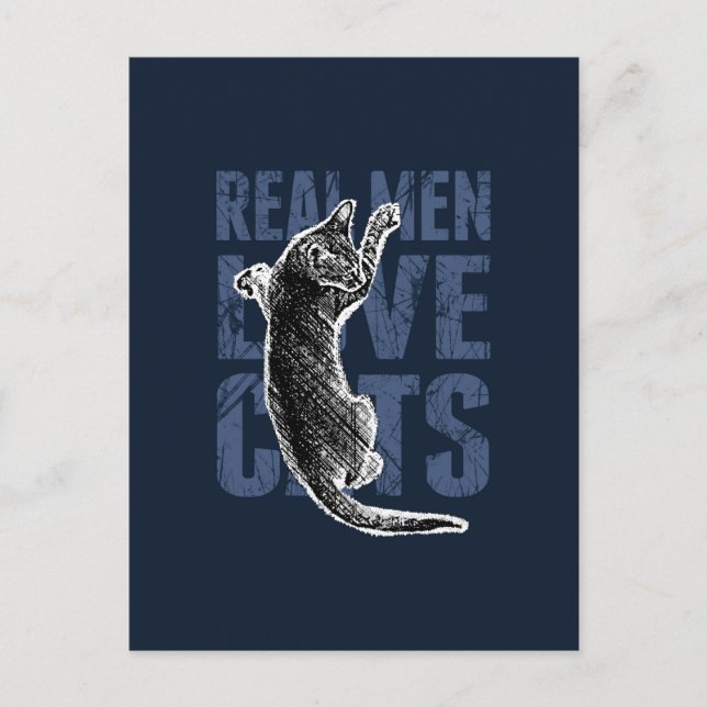 Postal Los hombres reales aman gatos de acero azul (Anverso)