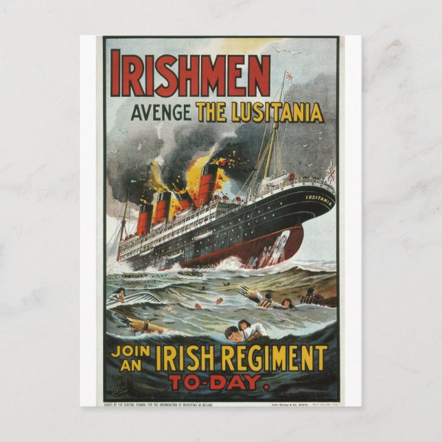 Postal Los irlandeses vengan al Poster Lusitania_Propagan (Anverso)
