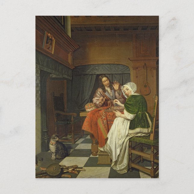 Postal Los jugadores de ajedrez, c.1670 (Anverso)