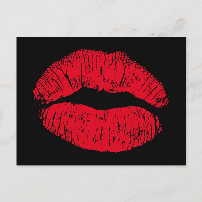 Postal Los labios de besos rojos en negro (Anverso)