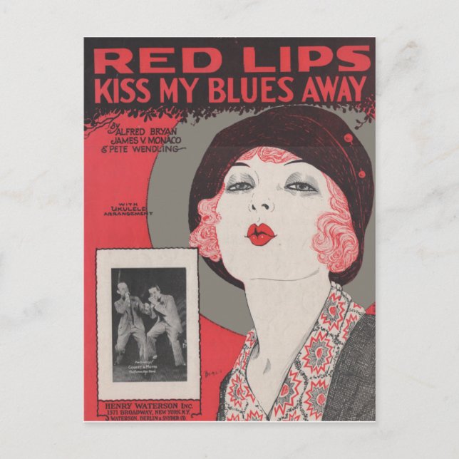 POSTAL LOS LABIOS ROJOS BESEN A MIS BLUES. (Anverso)