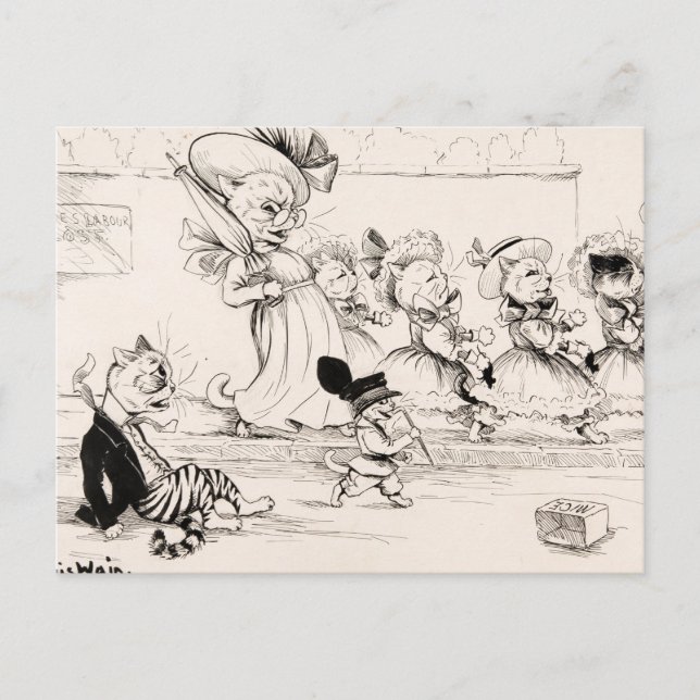 Postal Los laboristas del amor perdidos por Louis Wain (Anverso)