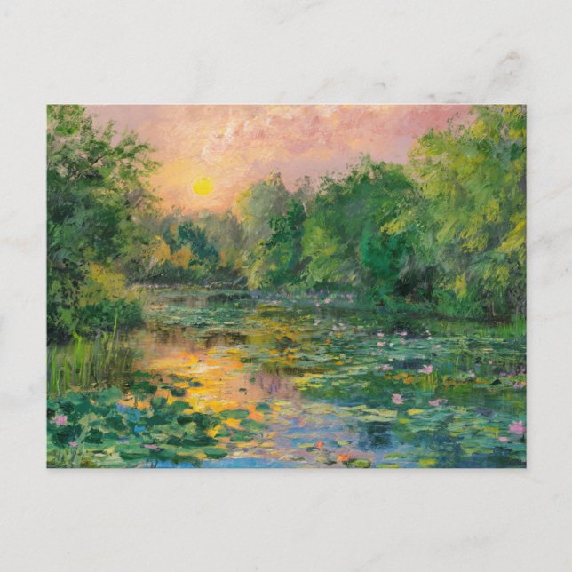 Postal Los lirios de agua de Claude Monet, el atardecer,  (Anverso)