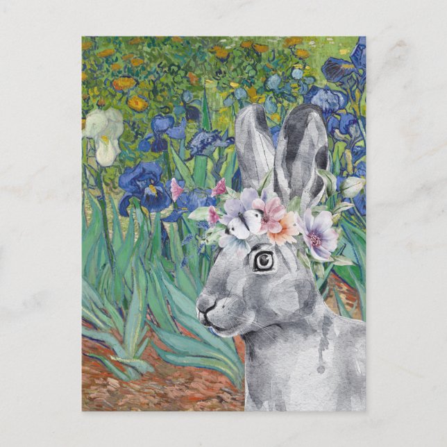 Postal Los lirios de Van Gogh y el conejo elegante (Anverso)
