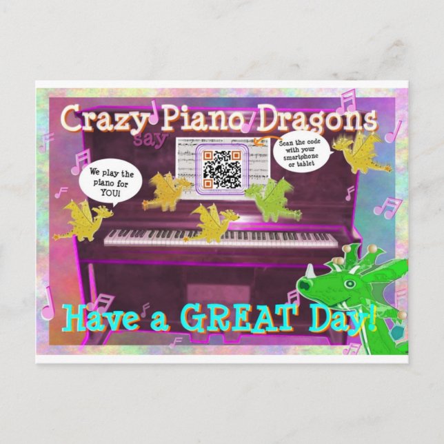 Postal Los locos dragones de piano dicen tener una gran p (Anverso)