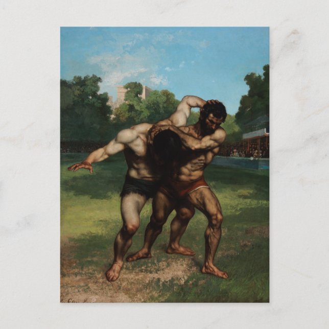 Postal Los luchadores por Gustave Courbet 1862 (Anverso)