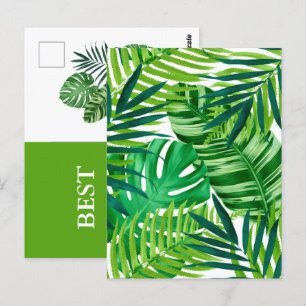 Postal Los mejores deseos de las hojas tropicales verdes