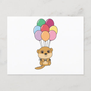 Postal Los Merkats Vuelan Con Globos Coloridos