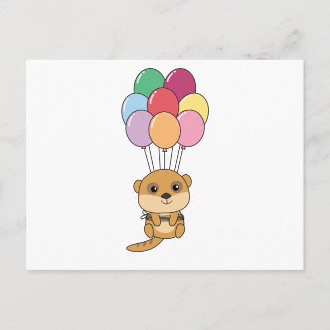 Postal Los Merkats Vuelan Con Globos Coloridos (Anverso)