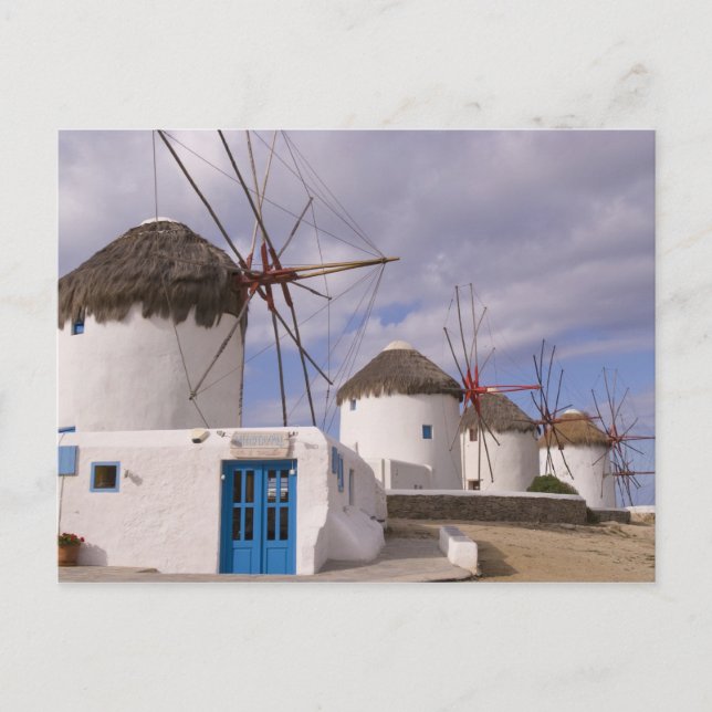 Postal Los molinos de viento de Mykonos en las islas grie (Anverso)