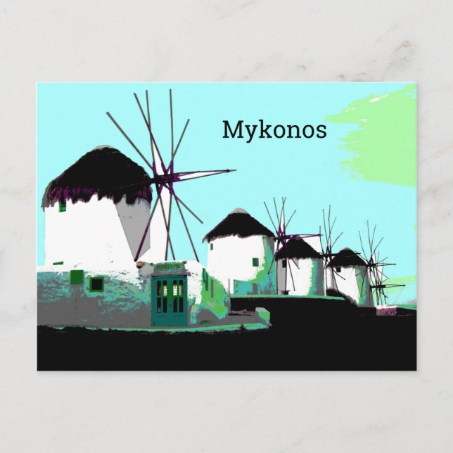 Postal Los molinos de viento de Mykonos, Grecia (Anverso)