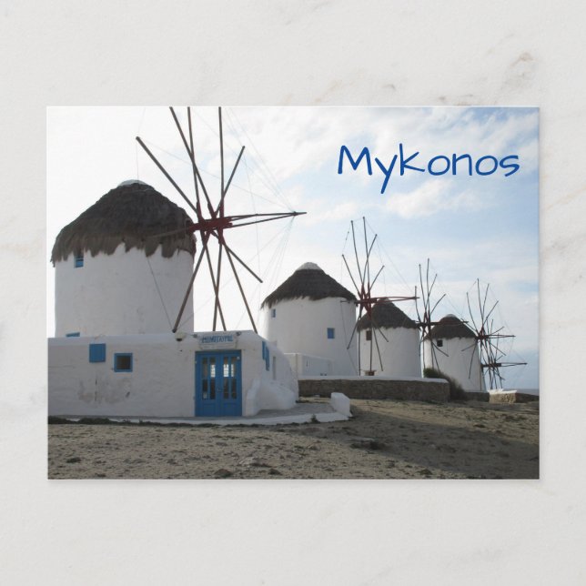 Postal Los molinos de viento, Mykonos, Grecia (Anverso)