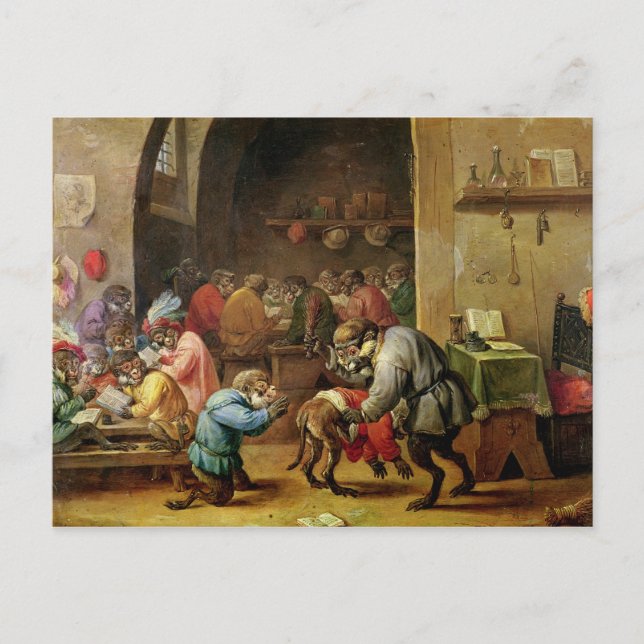 Postal Los monos en la escuela (Anverso)