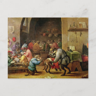 Postal Los monos en la escuela