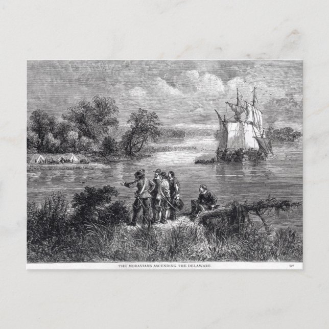 Postal Los moravianos que ascienden a los Delaware (Anverso)