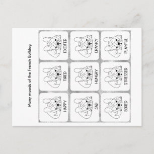 Postal Los muchos estados de ánimo de un Bulldog francés