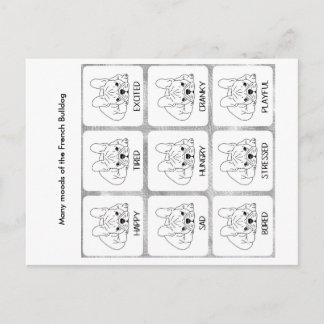 Postal Los muchos estados de ánimo de un Bulldog francés