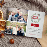 Postal Los Navidades clásicos escribieron dos fotos perso<br><div class="desc">Diseño clásico de tarjetas de vacaciones con flores de invierno y flores de bayas y dos plantillas de fotos sobre un fondo azul pálido. La tarjeta postal inversa se puede personalizar completamente con un mensaje y una dirección de remitente. Fotografía © Kate Williams: https://www.flickr.com/people/kate_williams/ y proporcionada por Creative Commons: https://creativecommons.org/licenses/by/2.0/...</div>