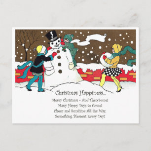 Postal Los niños están haciendo snowman con canciones de