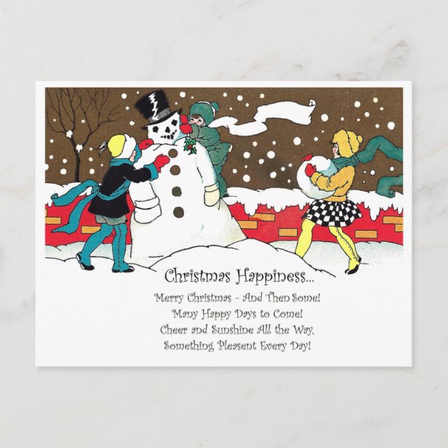Postal Los niños están haciendo snowman con canciones de  (Anverso)