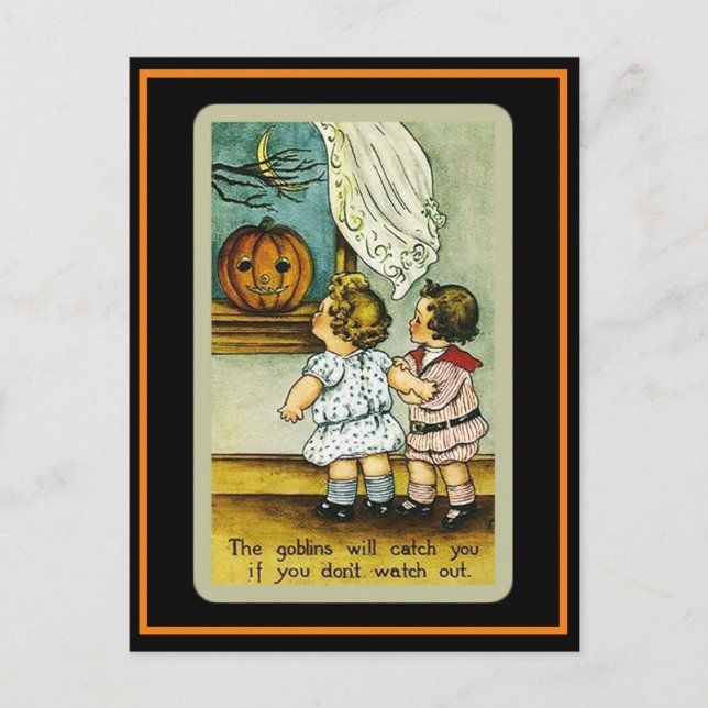 Postal Los niños guapos Halloween vintage (Anverso)