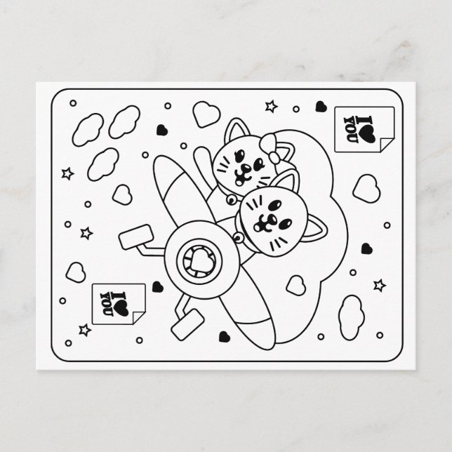 Postal Los niños pintan su propio San Valentín (dos gatos (Anverso)