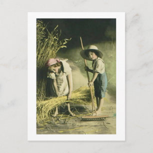 Postal Los niños rompen Hay 1903 de color de mano vintage