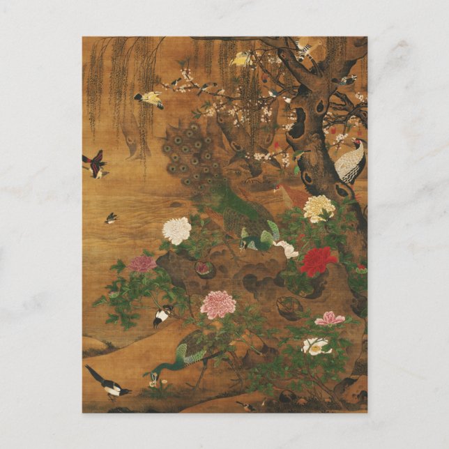 Postal Los pájaros se reúnen bajo la sombra de la primave (Anverso)