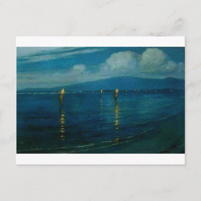 Postal Los pescadores de la antorcha, Waikiki (Anverso)