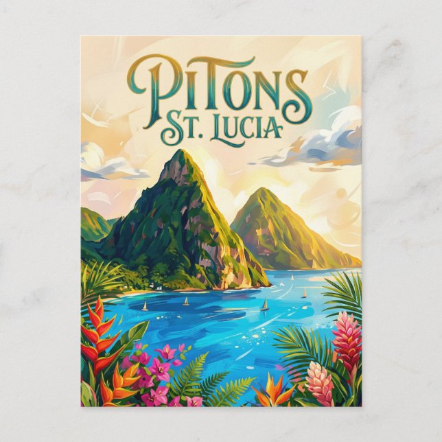 Postal Los Pitons Santa Lucía (Anverso)