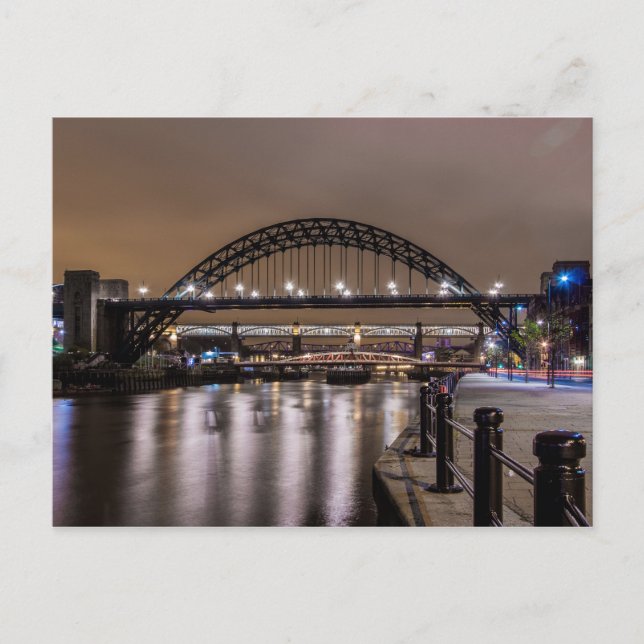 Postal Los puentes de Tyne de noche (Anverso)
