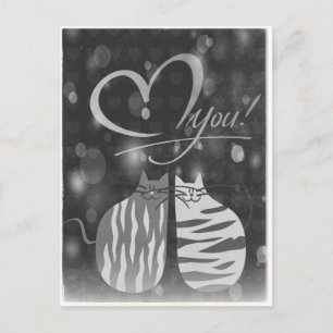 Postal Los Retro Te Aman Bubbly Hearts Cats In Love Postc
