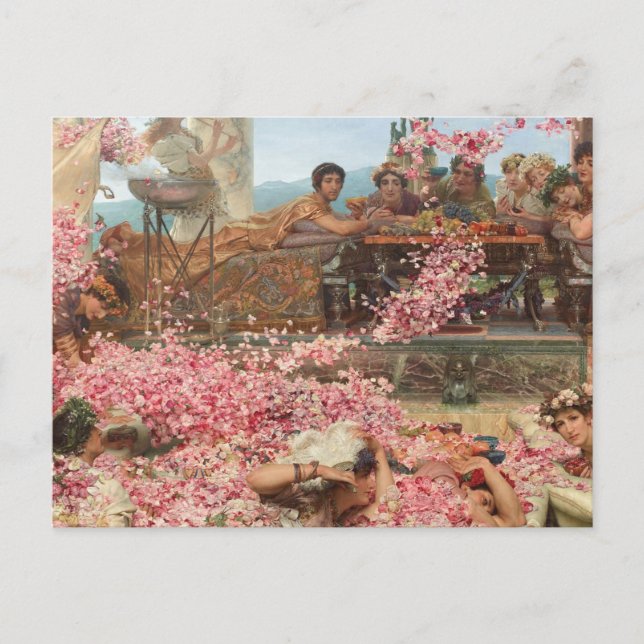 Postal Los Rosas de Heliogabalus por Sir Lawrence Alma-Ta (Anverso)