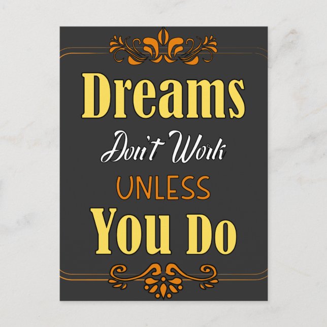 Postal Los sueños no funcionarán a menos que lo hagas (Anverso)