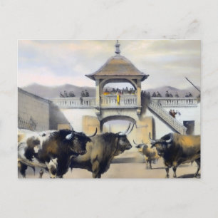 Postal Los toros en el Corral de la Plaza