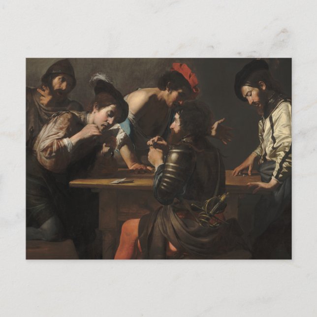 Postal Los tramposos, soldados mercenarios cartas de jueg (Anverso)