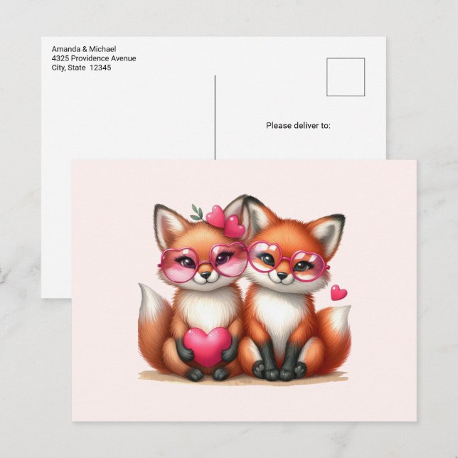 Postal Los zorros Naranjas cutáneos en el amor (Anverso / Reverso)