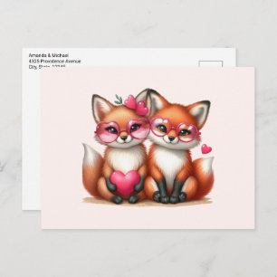 Postal Los zorros Naranjas cutáneos en el amor