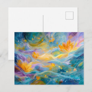 Postal Loto Dorado Abstracto Flores Flotantes